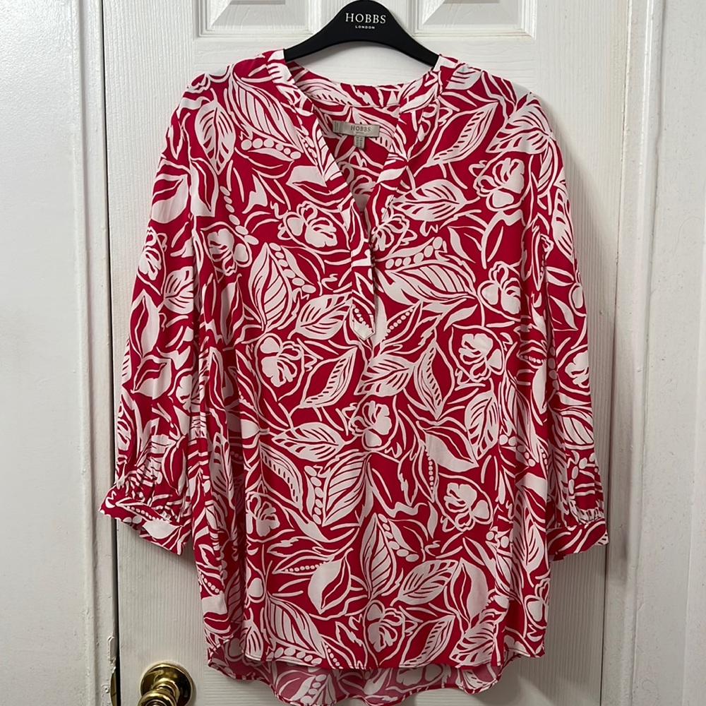 Hobbs London Essie Blouse Magenta White UK 14 US 10